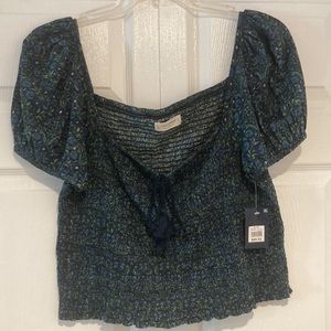 Lucky Brand Cotton Square-Neck Smocked Top